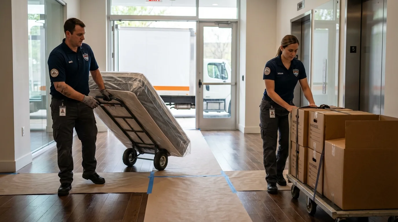 Professional apartment movers loading elevator in Paradise, PA